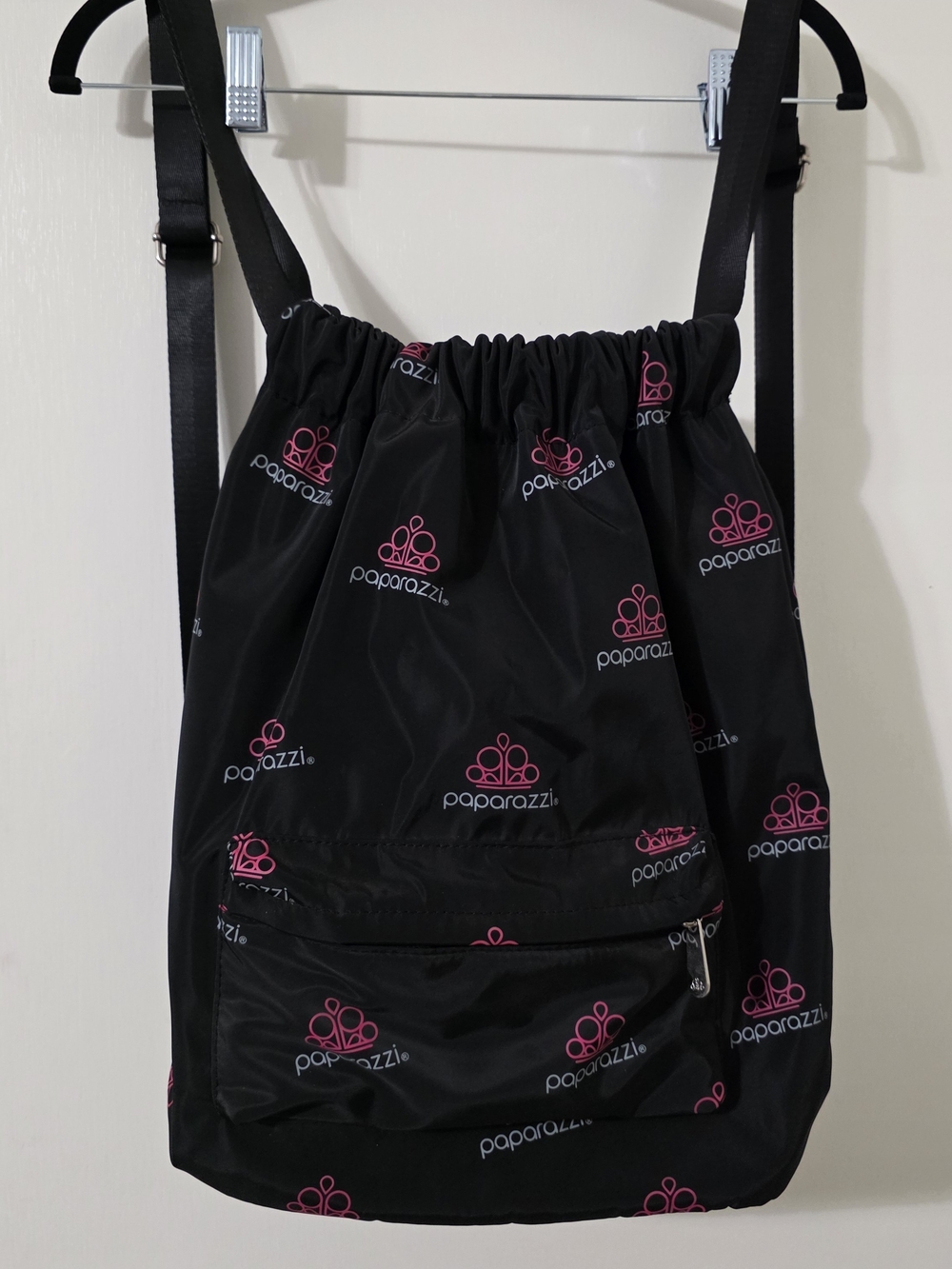 Paparazzi Black & Pink Logo Drawstring Backpack
